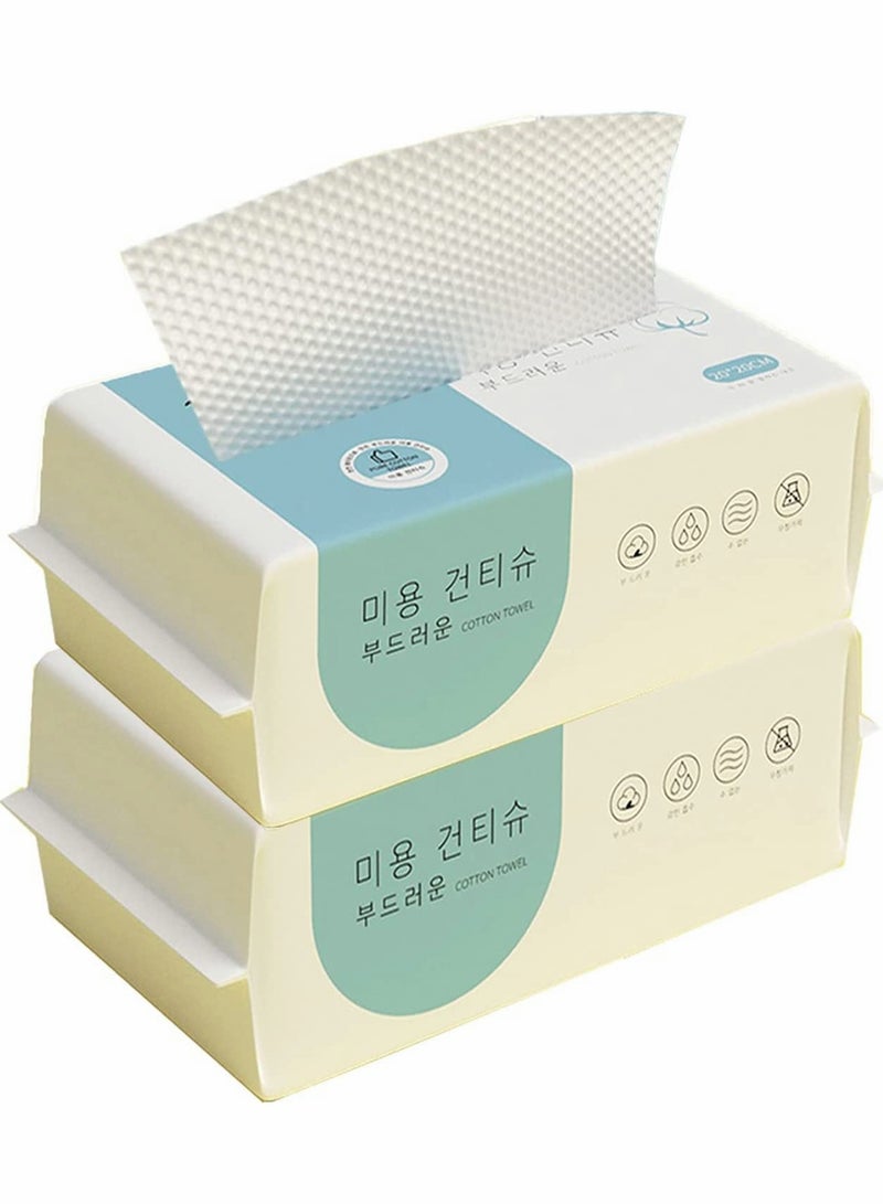 SOLARAE Disposable Face Towels - Soft Cotton Dry Facial Tissue for Deep Cleansing, Skincare, Makeup Removal, and Surface Cleaning - 2 Pack (200 Count) - Image 1