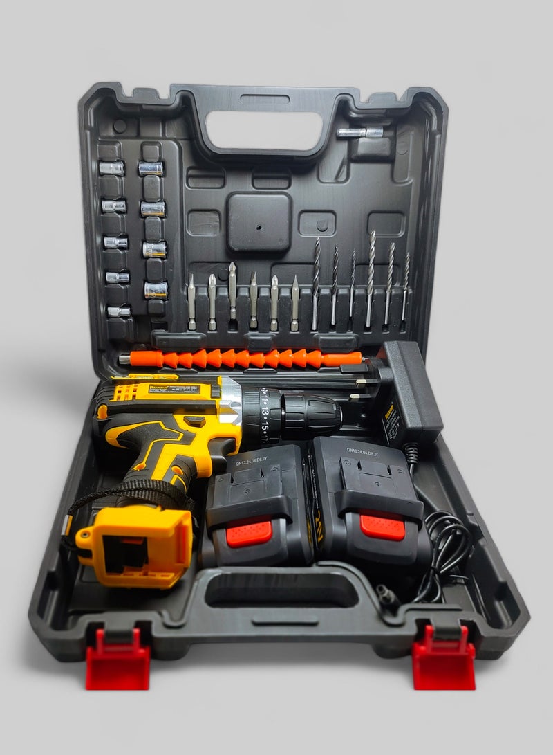 روكسون مثقاب لاسلكي 21 فولت، بطاريتان ليثيوم أيون بقدرة 1500mAh  وشاحن وملحقات وريش مثقاب 24 قطعة RX-21VCD أصفر/أسود - Image 2