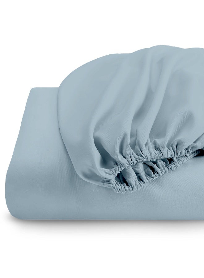 Rest 3-Piece Metallic Blue Plush 180x200+30cm Fitted Bedsheet Set Includes 1 Deep Pocket Fitted Bedsheet and 2 Pillow Covers, Breathable and Machine Washable  - Image 3