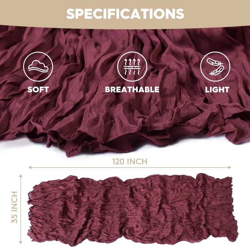 Artoid Mode Boho Burgundy Gauze Wedding Cheesecloth Table Runner set of 2, 35x120 Inch Seasonal Fabric Kitchen Dining Holiday Table Decor for Home Party - Image 5