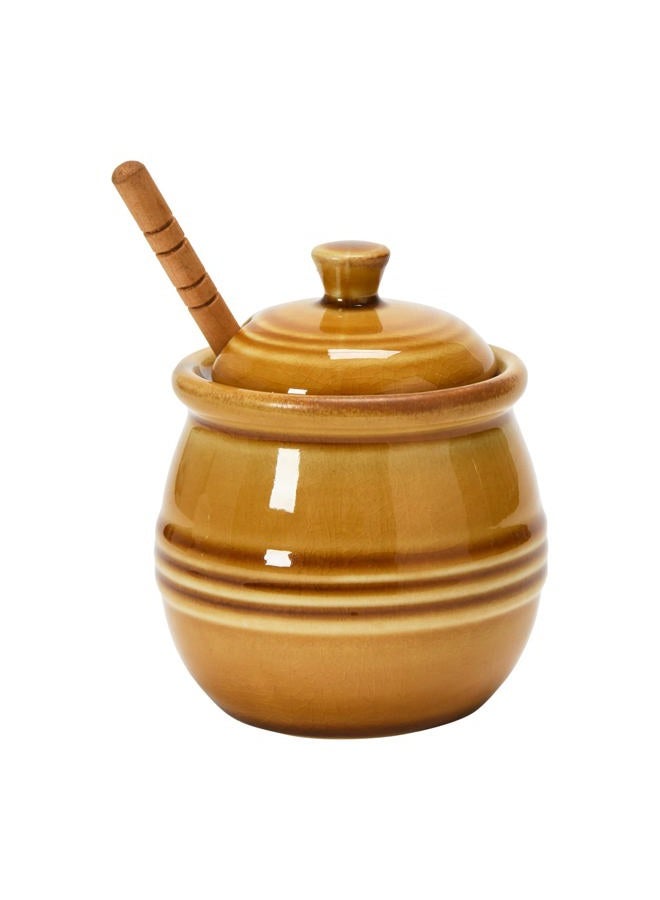 Creative Co-op Farmhouse Embossed Stoneware Honey Pot with Wood Honey Dipper, Amber Orange - Image 5