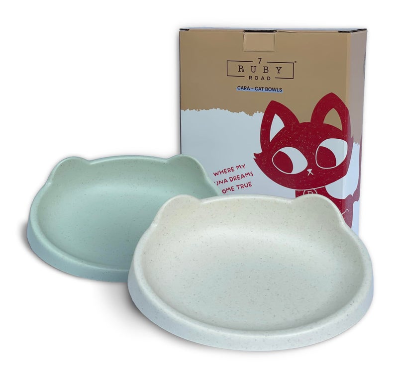 7 Ruby Road Anti Whisker Fatigue Cat Bowl, Set of 2 - Wide Food Bowls, Wet and Dry Shallow Food Dish, Small Cat Dishes for Indoor Cats, Cute Kitten Bowls Whisker Friendly & Relief, Non-Slip Plates - Image 1