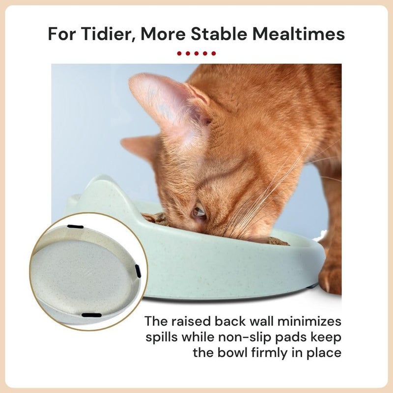 7 Ruby Road Anti Whisker Fatigue Cat Bowl, Set of 2 - Wide Food Bowls, Wet and Dry Shallow Food Dish, Small Cat Dishes for Indoor Cats, Cute Kitten Bowls Whisker Friendly & Relief, Non-Slip Plates - Image 3