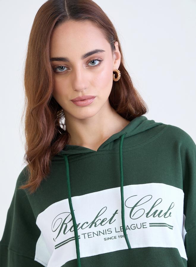 ستايلي هودي بتصميم ألوان متداخلة أخضر داكن - Image 4