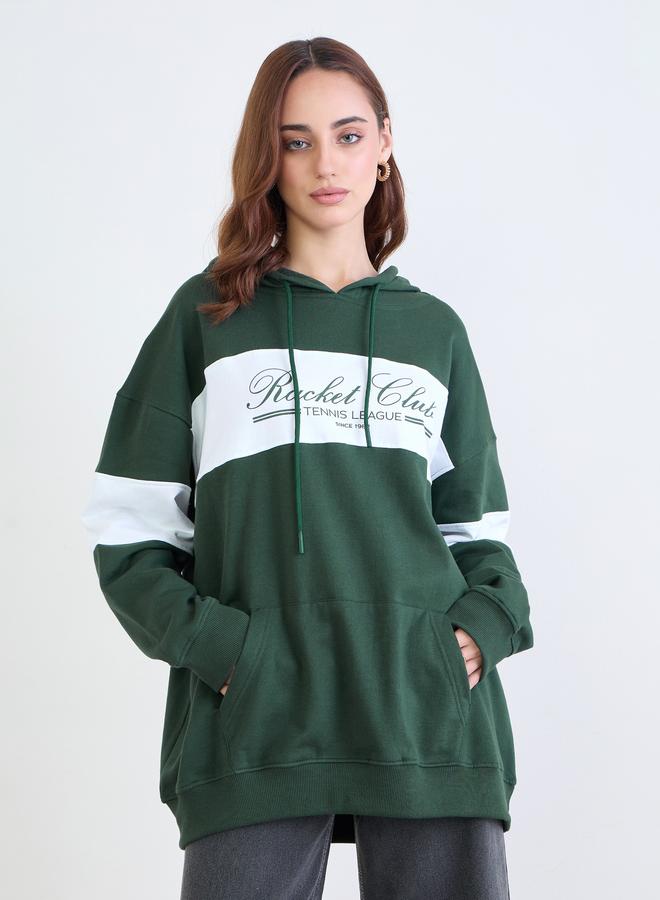 ستايلي هودي بتصميم ألوان متداخلة أخضر داكن - Image 3