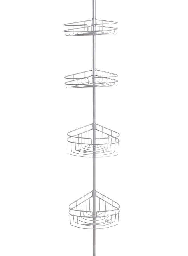 Kenney KN61519 Adjustable Height (5'-9') Spring Tension Metal Corner Pole Shower Caddy with 4 Adjustable Rust-Resistant Basket Shelves, Towel Bars, and Razor Holders for Bathroom Shower, Satin Nickel - Image 1