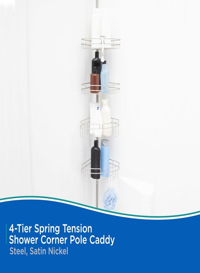 Kenney KN61519 Adjustable Height (5'-9') Spring Tension Metal Corner Pole Shower Caddy with 4 Adjustable Rust-Resistant Basket Shelves, Towel Bars, and Razor Holders for Bathroom Shower, Satin Nickel - Image 3