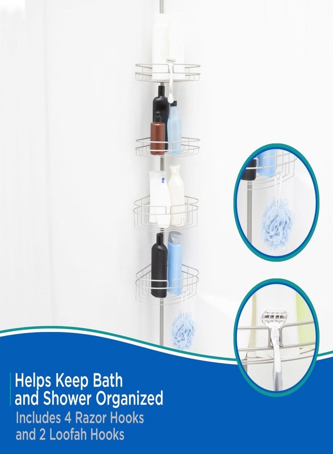 Kenney KN61519 Adjustable Height (5'-9') Spring Tension Metal Corner Pole Shower Caddy with 4 Adjustable Rust-Resistant Basket Shelves, Towel Bars, and Razor Holders for Bathroom Shower, Satin Nickel - Image 4