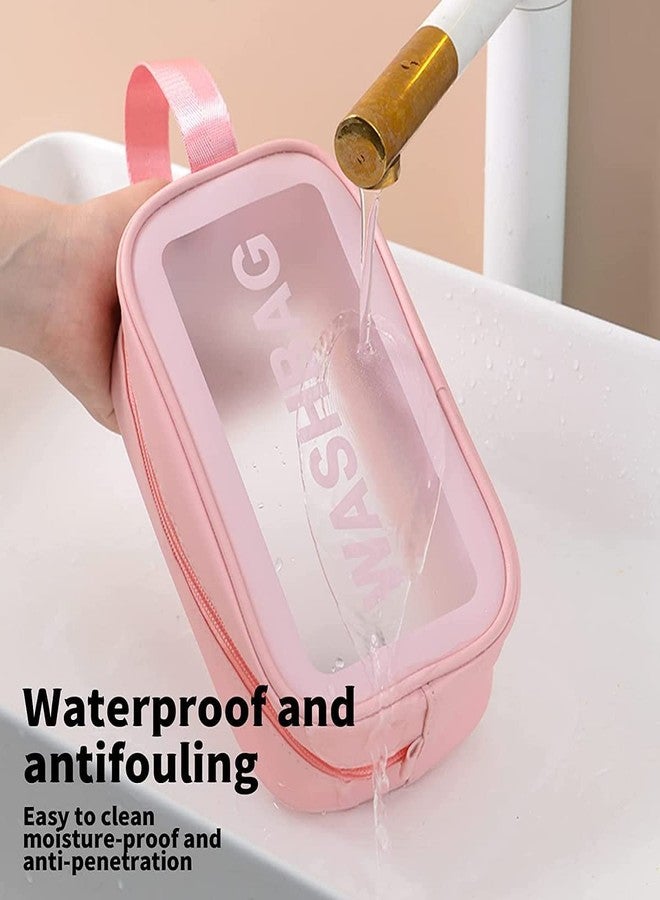 TS WITH TECHSUN PVC Makeup Pouch Travel Toiletries Organizer Cosmetic Bags Portable Organizer Case Carry Pouch for Women Bathroom, Travel Essentials, Toiletry Bag (Small, Pink) - Image 3