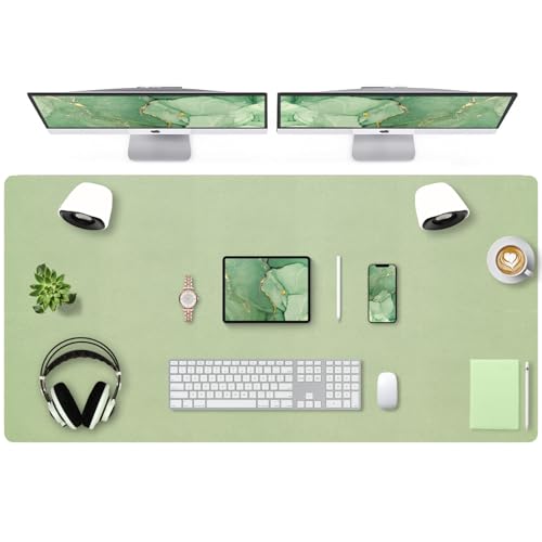 Bloss 47.2" x 24" Large Desk Mat, Leather Desk Mat, Large Mouse Pad + Keyboard Pad, Non-Slip Desk Mat Protector for Office, Home - Green - Image 1