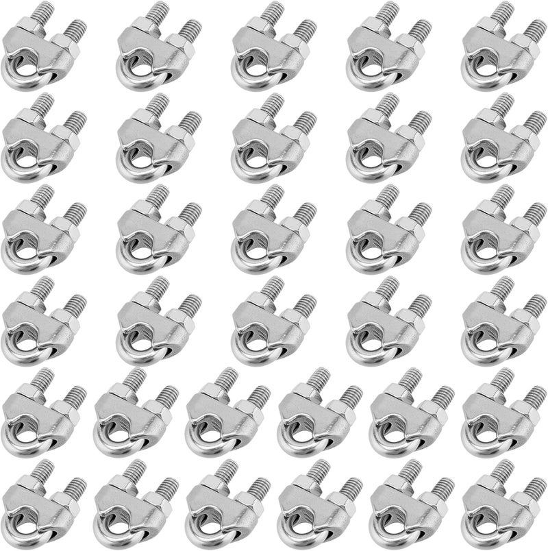 FUNSUEI 32 PCS 1/4 Inch M6 Stainless Steel Cable Clamps, Wire Rope Cable Clip Clamps, U Bolt Wire Rope Clamp, Wire Rope Clip Fastener for Wire Rope - Image 1