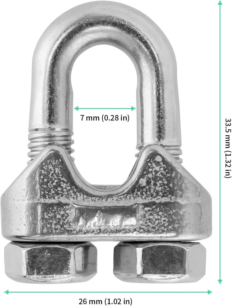 FUNSUEI 32 PCS 1/4 Inch M6 Stainless Steel Cable Clamps, Wire Rope Cable Clip Clamps, U Bolt Wire Rope Clamp, Wire Rope Clip Fastener for Wire Rope - Image 2