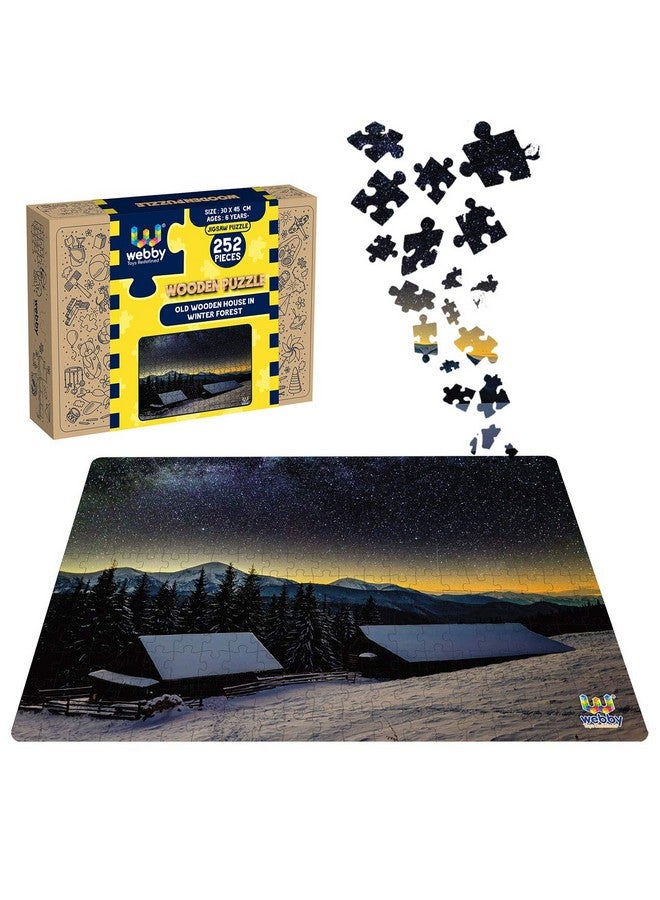 Webby Old Wooden House in Winter Forest Wooden Jigsaw Puzzle, 252 Pieces - Image 1