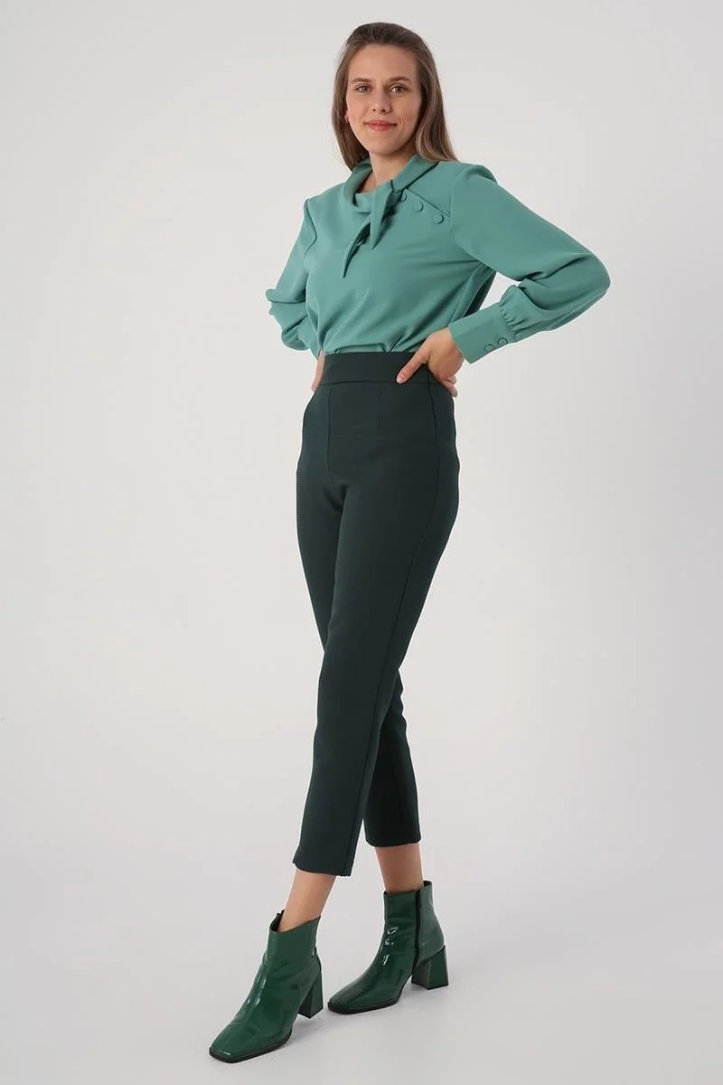Allday Green-Jacquard Classic Casual Trousers