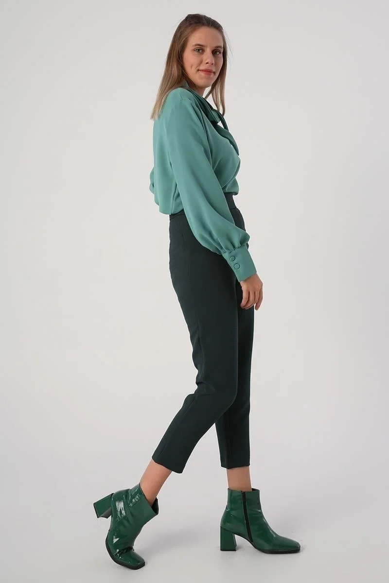 Allday Green-Jacquard Classic Casual Trousers