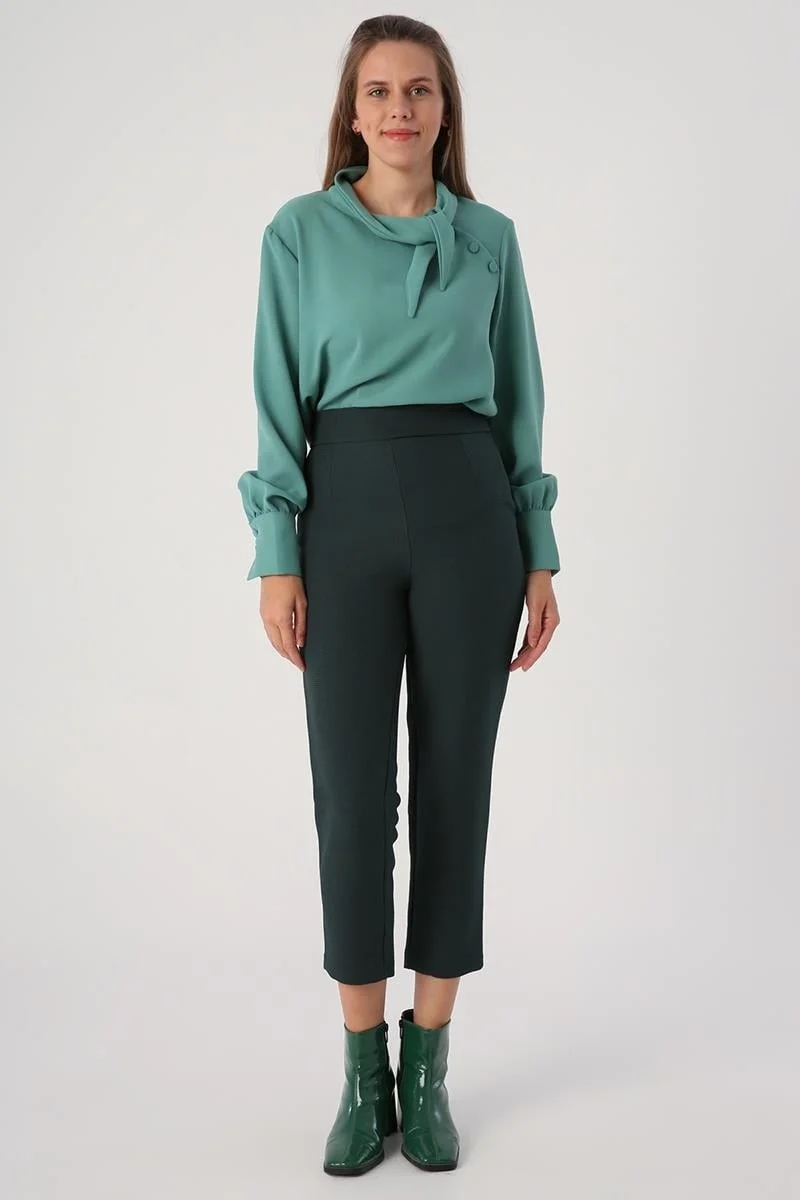 Allday Green-Jacquard Classic Casual Trousers