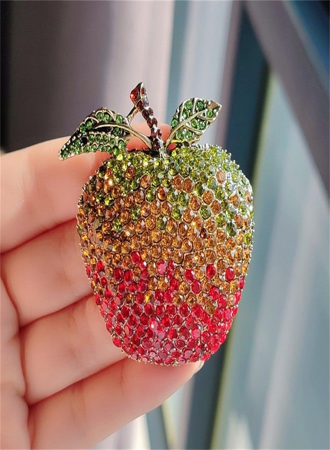 WCRAZYE Rhinestone Apple Brooch Pin for Women Girls Fashion Large Crystal Fruit Christmas Eve School Graduation Statement Brooches Lapel Pins Cute Dress Accessories Xmas Festival Ornament Jewelry Gift Daughter Teacher Student (Colorful Apple) - Image 4