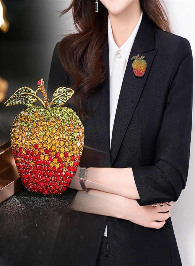 WCRAZYE Rhinestone Apple Brooch Pin for Women Girls Fashion Large Crystal Fruit Christmas Eve School Graduation Statement Brooches Lapel Pins Cute Dress Accessories Xmas Festival Ornament Jewelry Gift Daughter Teacher Student (Colorful Apple) - Image 2