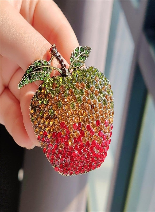 WCRAZYE Rhinestone Apple Brooch Pin for Women Girls Fashion Large Crystal Fruit Christmas Eve School Graduation Statement Brooches Lapel Pins Cute Dress Accessories Xmas Festival Ornament Jewelry Gift Daughter Teacher Student (Colorful Apple) - Image 5