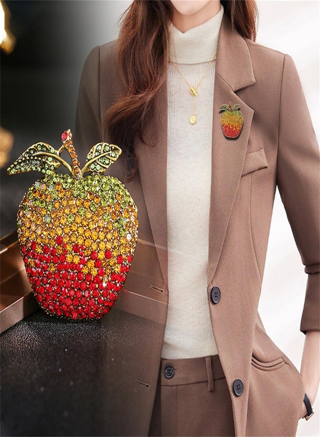 WCRAZYE Rhinestone Apple Brooch Pin for Women Girls Fashion Large Crystal Fruit Christmas Eve School Graduation Statement Brooches Lapel Pins Cute Dress Accessories Xmas Festival Ornament Jewelry Gift Daughter Teacher Student (Colorful Apple) - Image 3
