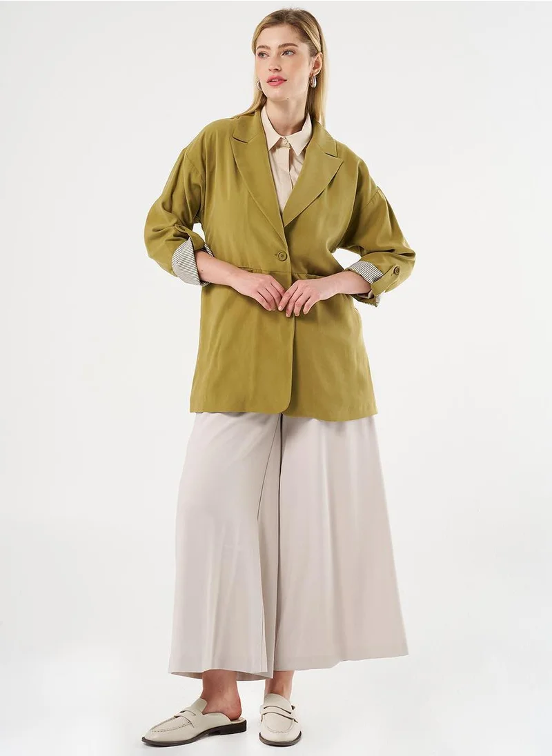 Kayra Foldable Cuffs Buttoned Jacket Khaki