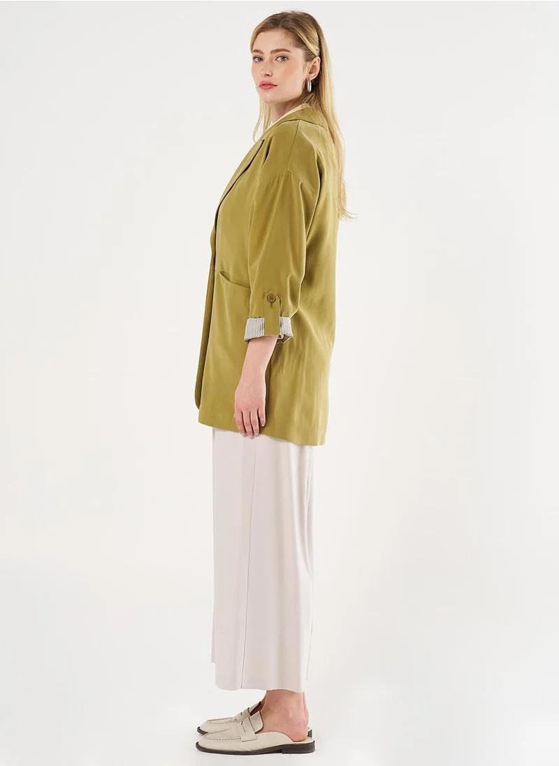 Kayra Foldable Cuffs Buttoned Jacket Khaki