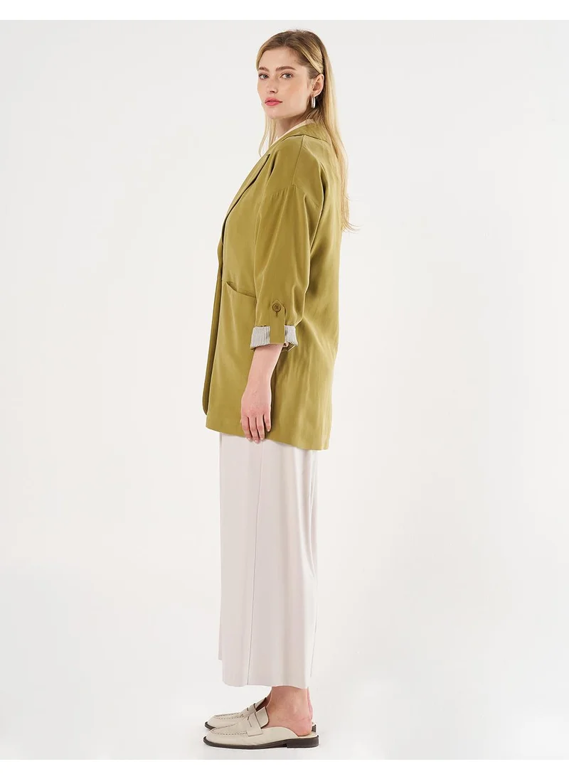 Kayra Foldable Cuffs Buttoned Jacket Khaki