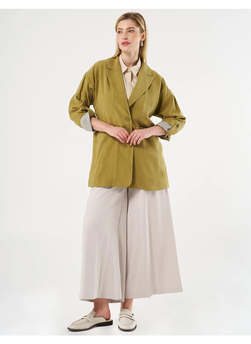Kayra Foldable Cuffs Buttoned Jacket Khaki