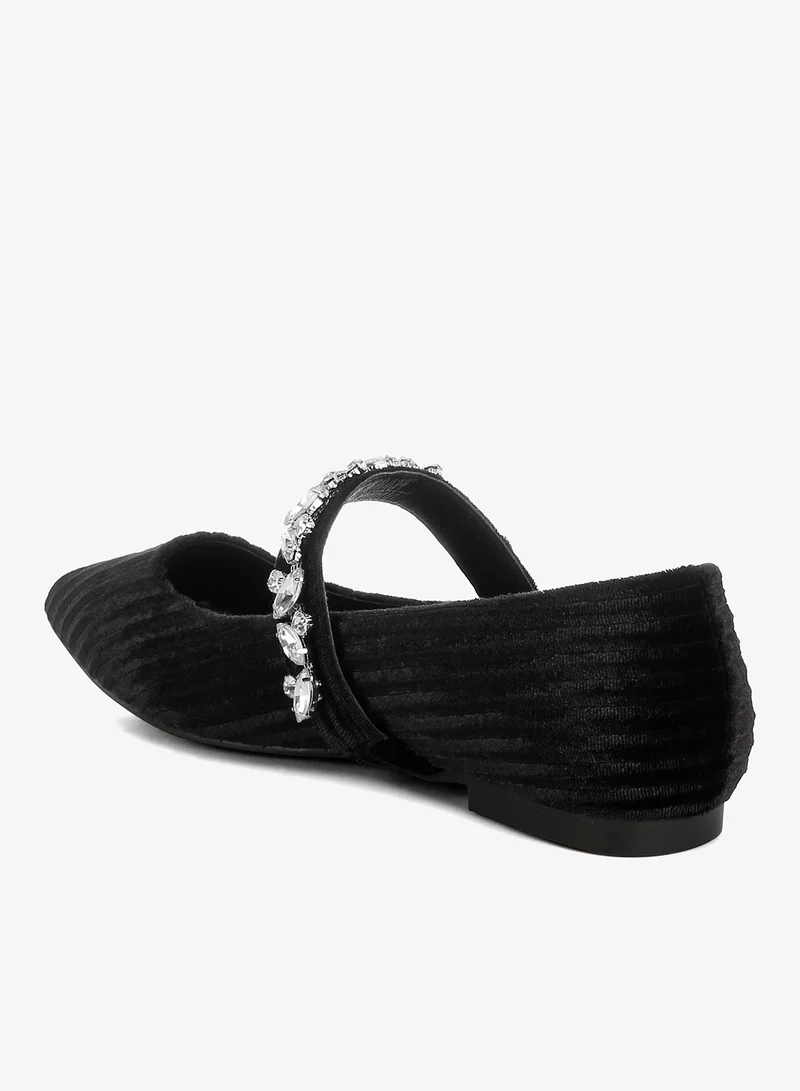London Rag Black Diamante Brooch Velvet Ballerinas in Black for Women | Best Price UAE