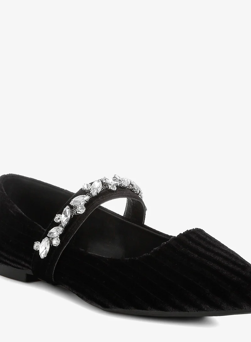 London Rag Black Diamante Brooch Velvet Ballerinas in Black for Women | Best Price UAE
