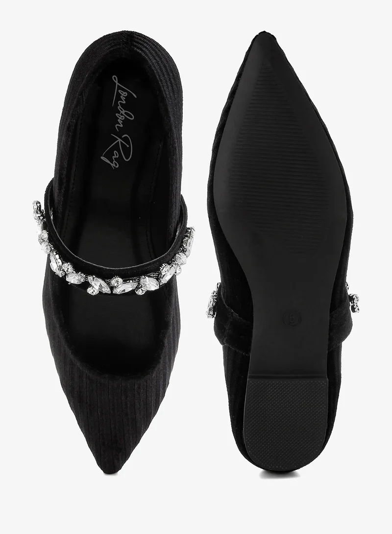 London Rag Black Diamante Brooch Velvet Ballerinas in Black for Women | Best Price UAE
