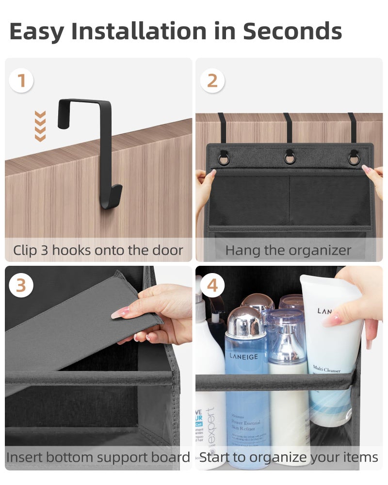 STORAGE MANIAC Over the Door Organizer Large Capacity Hanging Organizer, Clear Deep Pockets Behind Door Closet Organizer and Storage for Nursery, Bathroom, Bedroom, Pantry, 1 Pack Black - Image 4