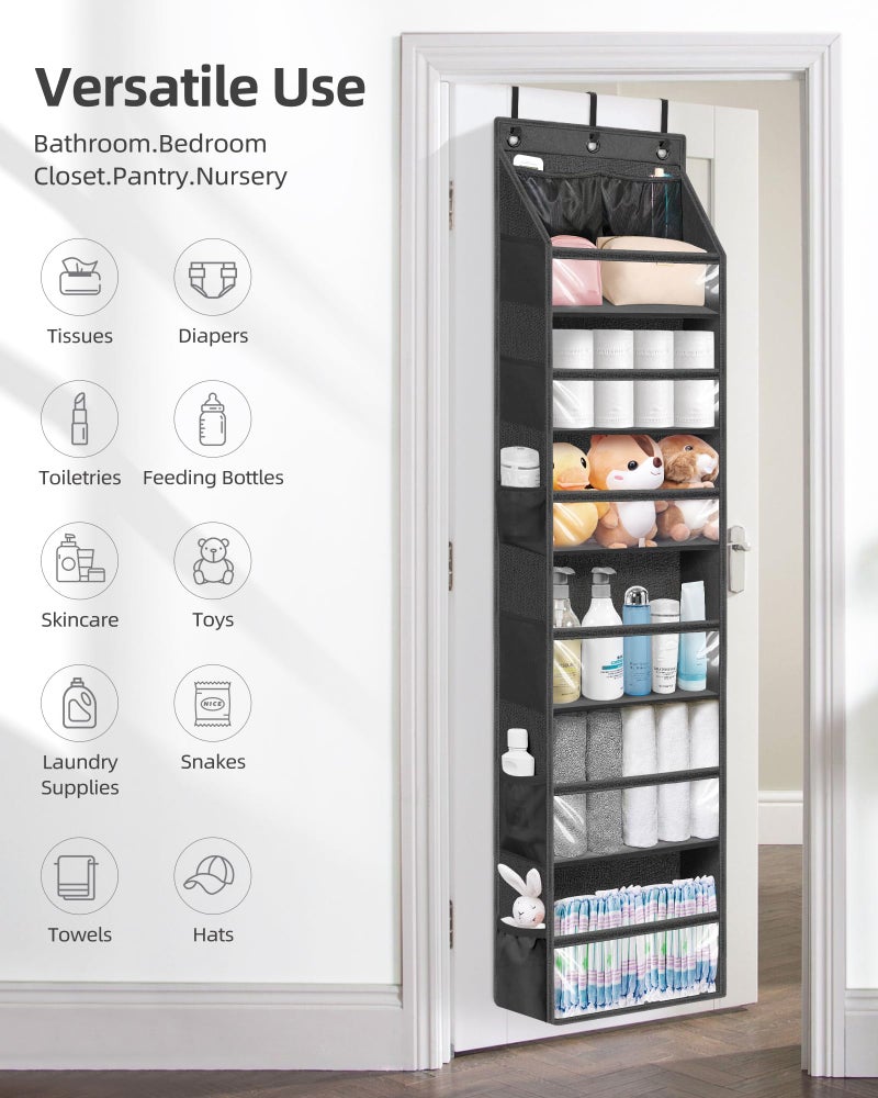 STORAGE MANIAC Over the Door Organizer Large Capacity Hanging Organizer, Clear Deep Pockets Behind Door Closet Organizer and Storage for Nursery, Bathroom, Bedroom, Pantry, 1 Pack Black - Image 5