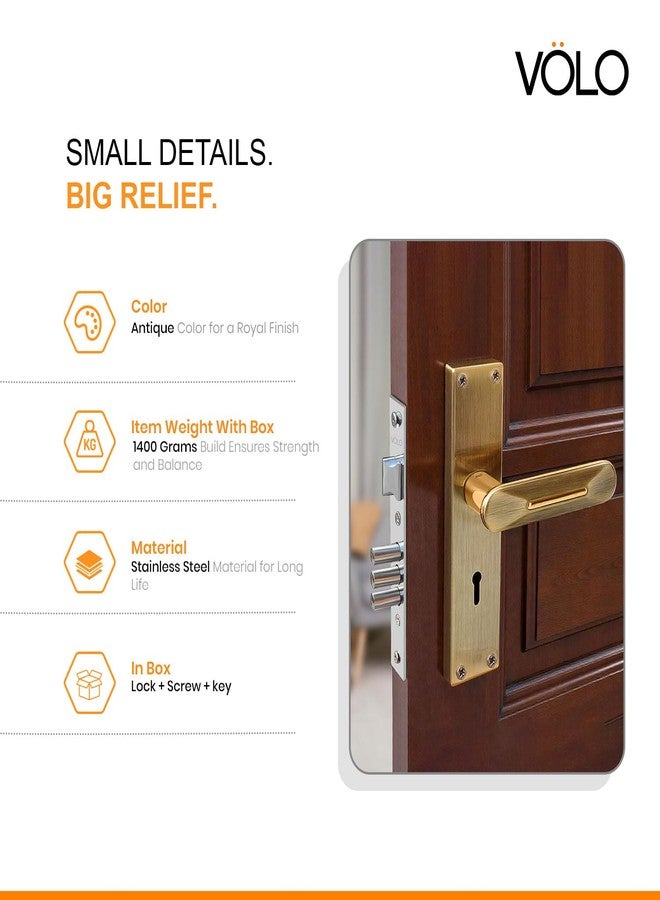 VOLO Stainless Steel Mortise Lock | 8 Inch Lock Body | Main Door Handle Set with Keys | Wooden Door Lockset | Hotel Office Home Door Lock | 3 Keys | 10 Year Lock Body Warranty (Antique | KY | 6014) - Image 3
