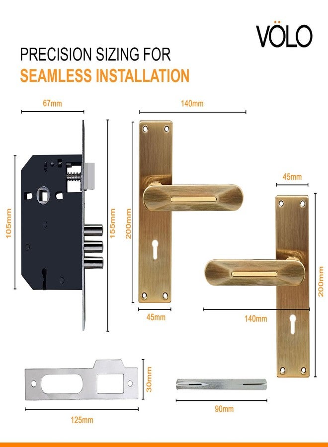 VOLO Stainless Steel Mortise Lock | 8 Inch Lock Body | Main Door Handle Set with Keys | Wooden Door Lockset | Hotel Office Home Door Lock | 3 Keys | 10 Year Lock Body Warranty (Antique | KY | 6014) - Image 2