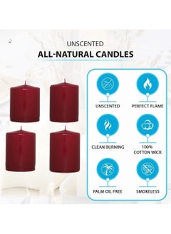 Lukadah Premium Quality Unscented Metallic Dark Red Votive Pillar Candles - Long Burning Hours, Decorative, SPA - Dripless Clean Burning Dinner Candle | Dripless Decorative Candles for Home, PArty, Birthday, Wedding Decor & Relaxation | Set of 4  - Image 3