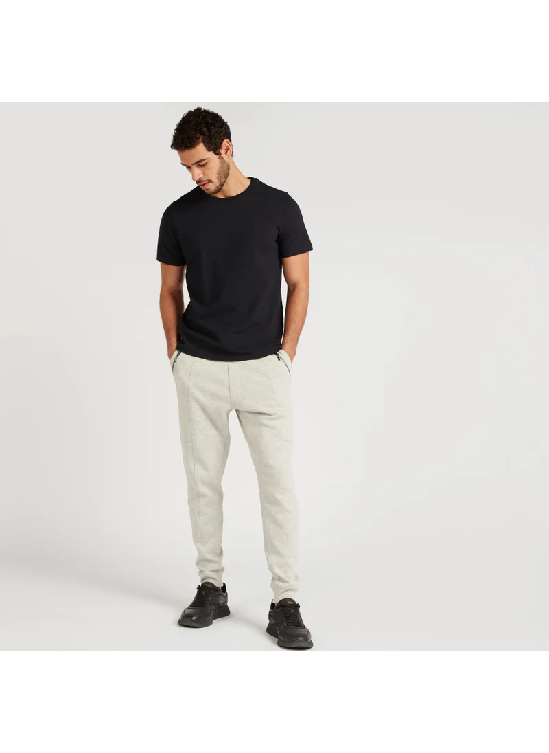 ايكونيك Iconic Textured Slim Fit T-shirt with Crew Neck and Short Sleeves
