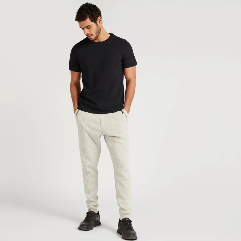 Iconic Iconic Slim Fit Textured Crew Neck T-shirt with Short Sleeves