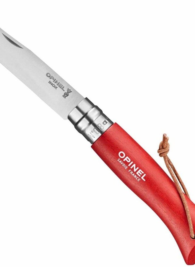 Opinel Colorama Series No. 8 - Stainless Steel Everyday Carry Folding Pocket Knife with Leather Strap, Painted Hornbeam Handles - Image 1