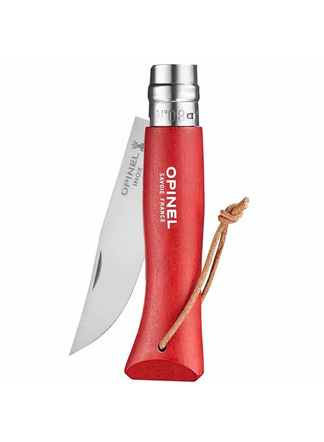 Opinel Colorama Series No. 8 - Stainless Steel Everyday Carry Folding Pocket Knife with Leather Strap, Painted Hornbeam Handles - Image 3