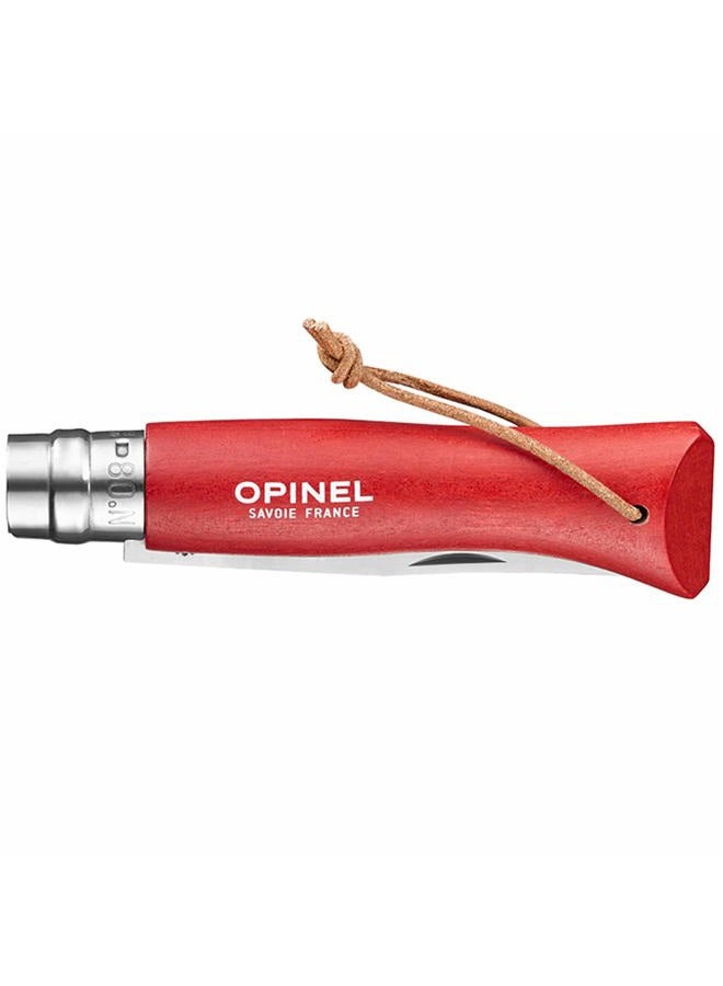 Opinel Colorama Series No. 8 - Stainless Steel Everyday Carry Folding Pocket Knife with Leather Strap, Painted Hornbeam Handles - Image 2
