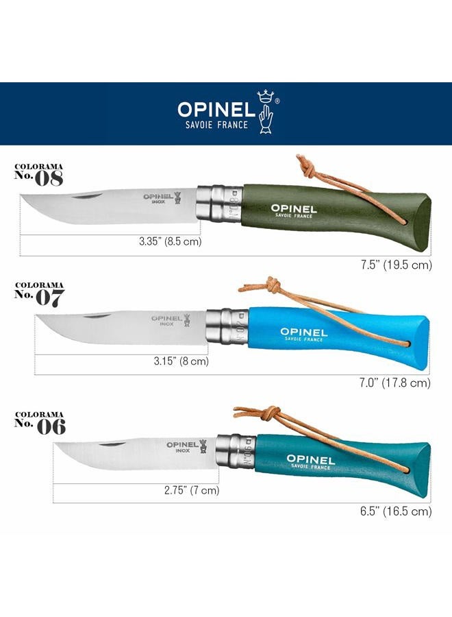 Opinel Colorama Series No. 8 - Stainless Steel Everyday Carry Folding Pocket Knife with Leather Strap, Painted Hornbeam Handles - Image 5