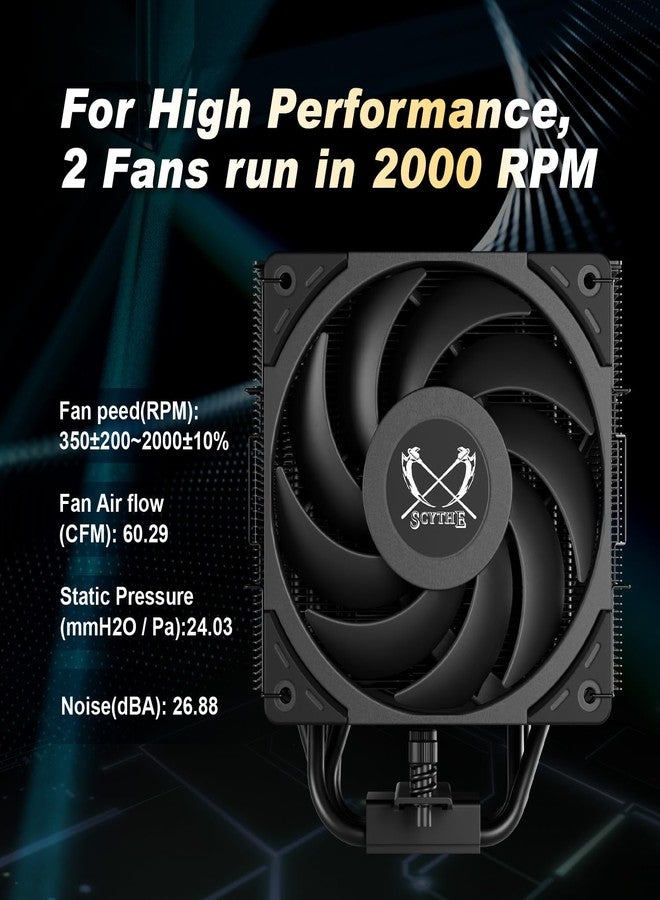 سايذ مبرد وحدة المعالجة المركزية Scythe Mugen 6 Dual Fan Black Edition، يدعم معالجات Intel LGA1700 وLGA1151 وAMD AM5 وAM4، مقاس 120 مم، تصميم برج واحد، غطاء علوي من الألومنيوم (Mugen 6 Dual Fan Black Edition) - Image 3