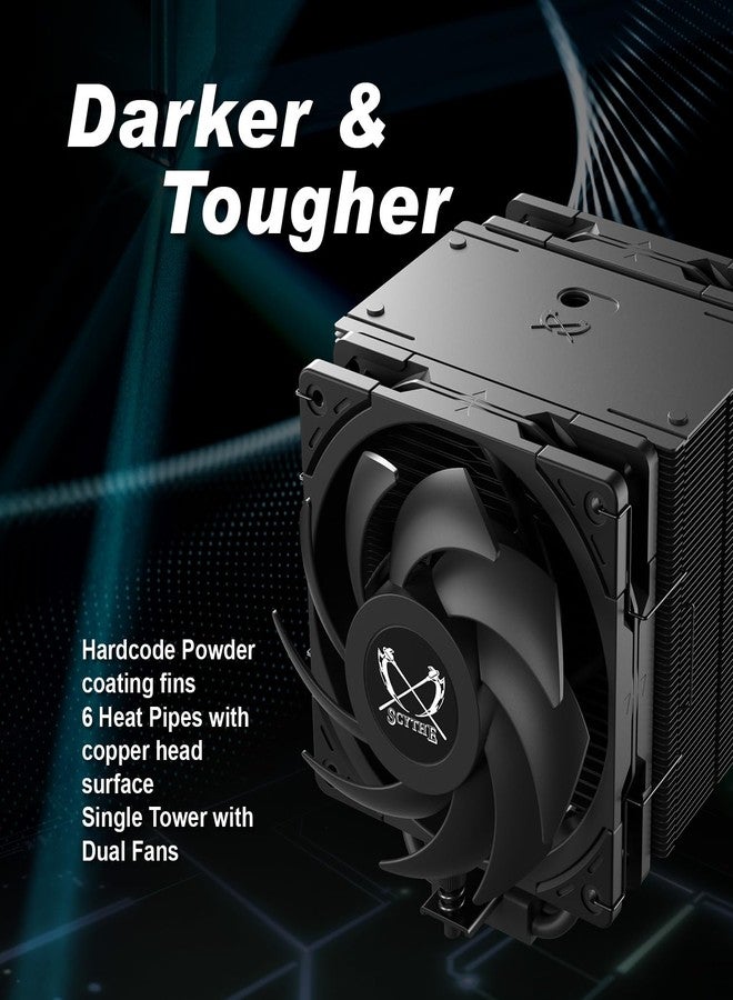 سايذ مبرد وحدة المعالجة المركزية Scythe Mugen 6 Dual Fan Black Edition، يدعم معالجات Intel LGA1700 وLGA1151 وAMD AM5 وAM4، مقاس 120 مم، تصميم برج واحد، غطاء علوي من الألومنيوم (Mugen 6 Dual Fan Black Edition) - Image 2
