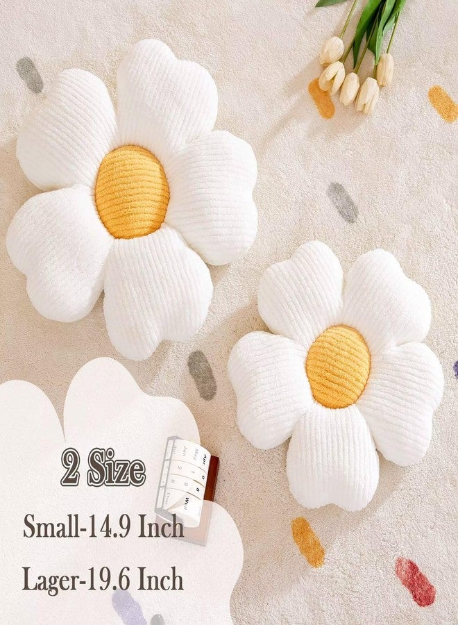 Kcvvcr Flower Throw Pillow, Cute Flower Shaped Pillow Decorative Throw Pillow for Bed Couch, Soft Daisy Pillows Floor Seating Cushion Cushions (14.9 Inch White+Yellow) - Image 2