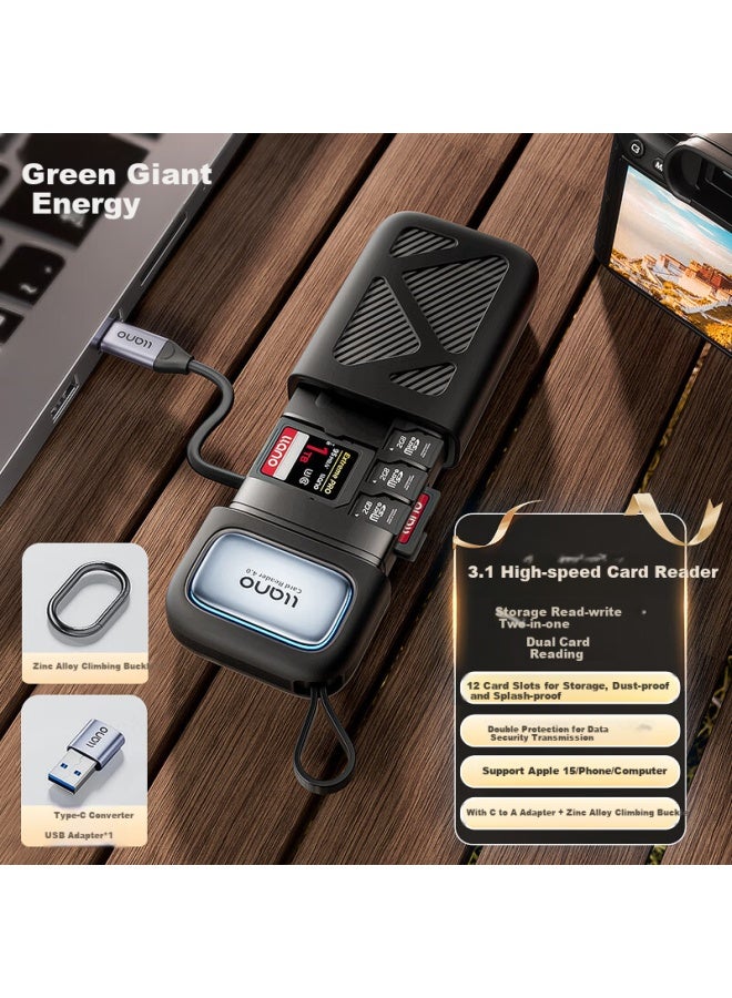 llano قارئ بطاقات Lvjuneng Type-c، صندوق تخزين بطاقات الذاكرة متعدد الوظائف، نقل عالي السرعة Usb3.1، قراءة Sd/tf للهواتف وأجهزة الكمبيوتر والكاميرات، صندوق بطاقات فلاش شامل، أسود - Image 1