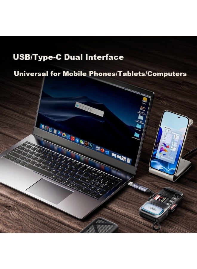 llano قارئ بطاقات Lvjuneng Type-c، صندوق تخزين بطاقات الذاكرة متعدد الوظائف، نقل عالي السرعة Usb3.1، قراءة Sd/tf للهواتف وأجهزة الكمبيوتر والكاميرات، صندوق بطاقات فلاش شامل، أسود - Image 5