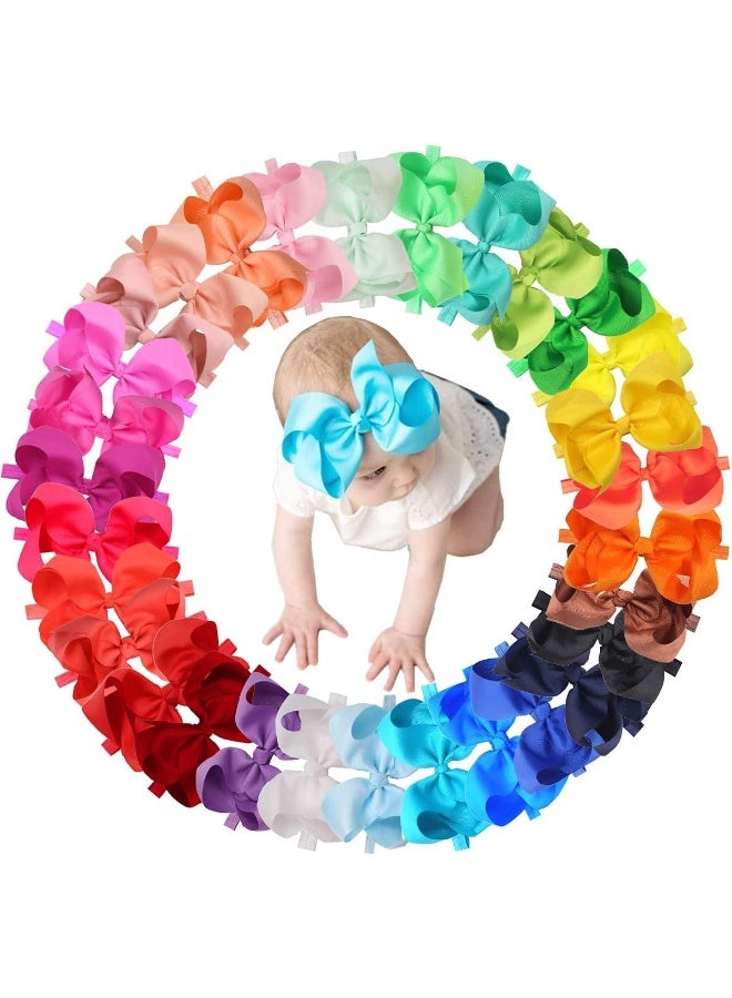 CellElection 30 Colors Baby Girls Headbands 6Inch Big Hair Bows Elastic Hair Bands Headbands Hair Accessories for Newborns Infants Toddlers Kids - Image 1