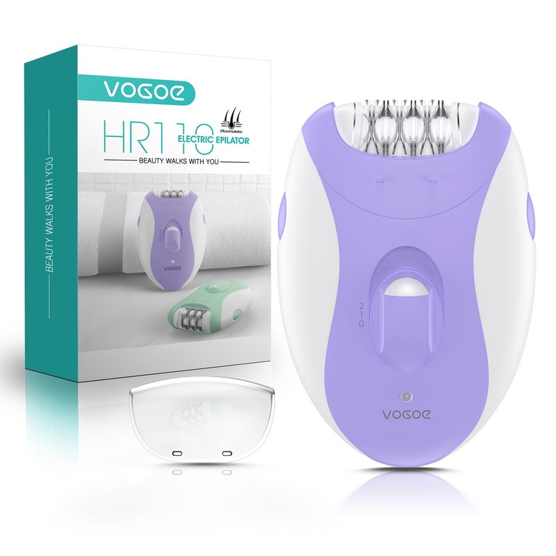 VOGOE Epilators Hair Removal for Women with 21 Tweezers LED Light 2 Speeds Cordless Epilator for Women Electric Hair Removal Epilators Rechargeable for Arms Legs HR110 Purple
