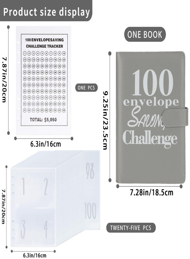NICOOTH 100 Envelopes Money Saving Challenge Money Saving Binder 100 Envelope Challenge Binder Savings Binder Envelope A5 Savings Challenge Book (A5full Grey) - Image 2